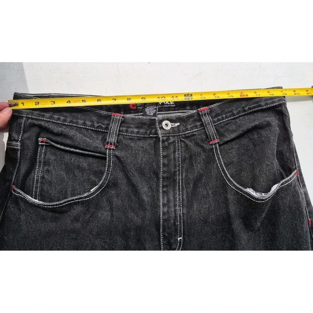 VTG Southpole Authentic Collection Baggy Jeans Mens 38 Black Contrast Stitch Y2K